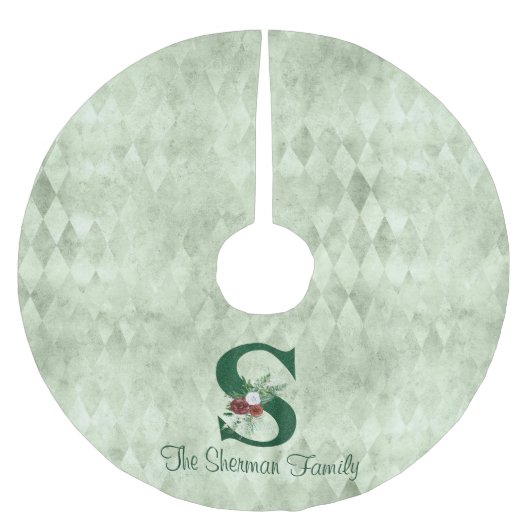 冬のフローラ図解入りの、写真付きのレターSパーソナライズされた ブラッシュドポリエステルツリースカート (正面)