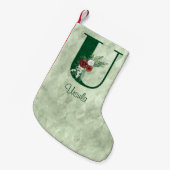 冬のフローラ図解入りの、写真付きのレターU パーソナライズされた スモールクリスマスストッキング (正面 (吊り時))