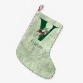 冬のフローラ図解入りの、写真付きのレターVパーソナライズされた スモールクリスマスストッキング (正面 (吊り時))