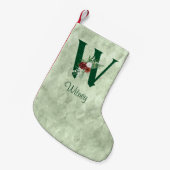 冬のフローラ図解入りの、写真付きのレターW パーソナライズされた スモールクリスマスストッキング (正面 (吊り時))