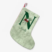 冬のフローラ図解入りの、写真付きの文字N パーソナライズされた スモールクリスマスストッキング (正面 (吊り時))