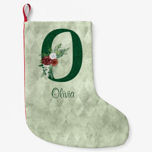 冬のフローラ図解入りの、写真付きの文字Oパーソナライズされた スモールクリスマスストッキング (正面)
