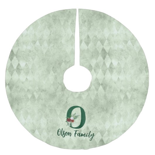 冬のフローラ図解入りの、写真付きの文字Oパーソナライズされた ブラッシュドポリエステルツリースカート (正面)