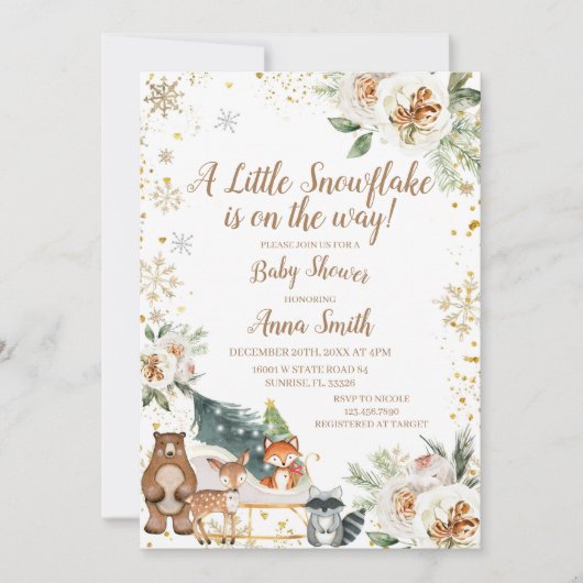 冬のフローラ小雪片が近づいている 招待状 (正面)