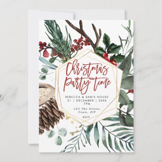 冬のフローラ幾何学クリスマスパーティの招待状 招待状 (正面)
