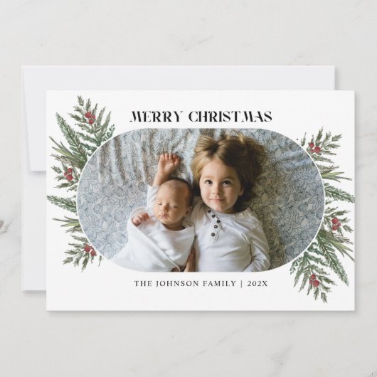 冬のフローラ松と果実のフォトカード サンキューカード (正面)