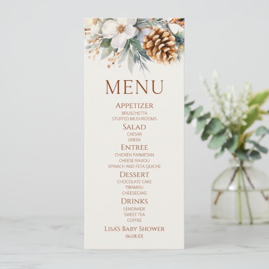 冬のフローラ松の木の赤ちゃんシャワー食品 メニュー (スタンド正面)