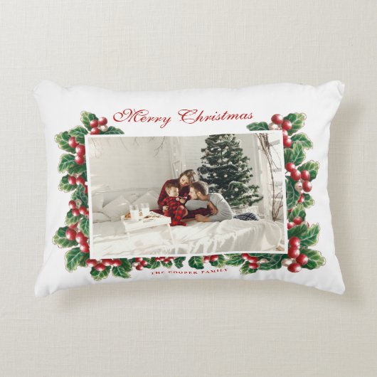 冬のフローラ果実 |クリスマス |家族の写真 アクセントクッション (正面)