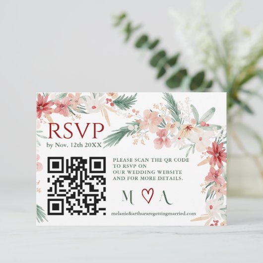 冬のフローラ水彩ウェディングRSVP QRコード 出欠カード (スタンド正面)
