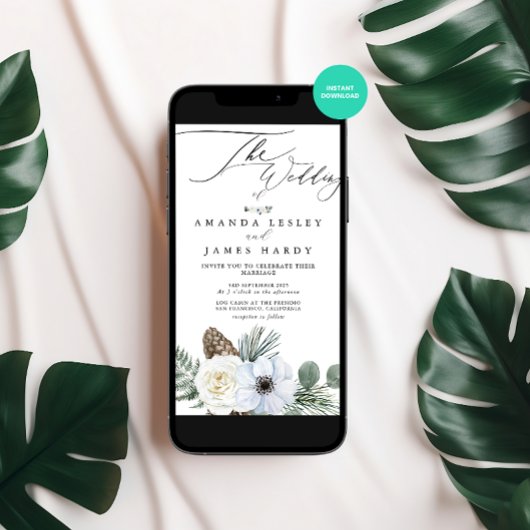 冬のフローラ水彩結婚式 招待状