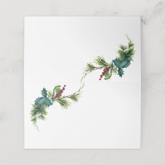 冬のフローラ水色エバーグリーン結婚ズ プレイスカード (外部開封)