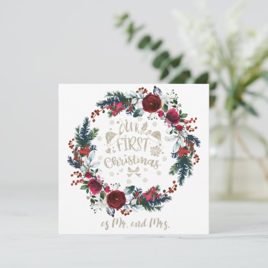 冬のフローラ私たちの最初のクリスマスはミスターとミセス。 カード (スタンド正面)