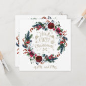 冬のフローラ私たちの最初のクリスマスはミスターとミセス。 カード (正面/裏面インサイチュ)
