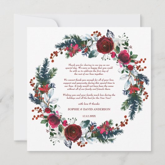 冬のフローラ私たちの最初のクリスマスはミスターとミセス。 カード (裏面)