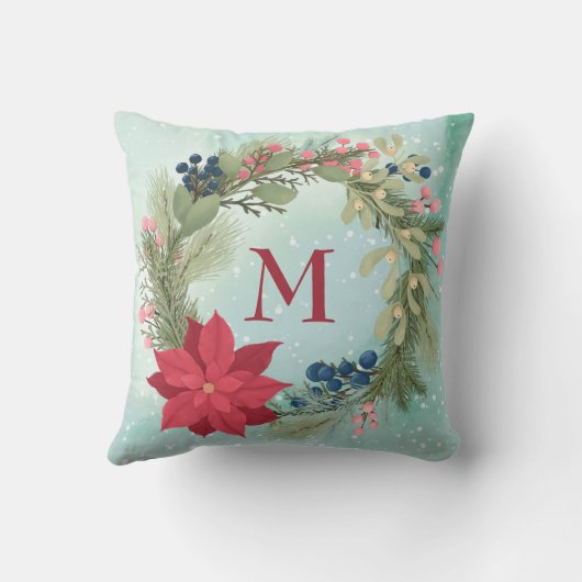 冬のフローラ素朴なリースポインセチア・モノグラム クッション (裏面)