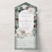 冬のフローラ素朴グリーンスパークルノーディナー オールインワン招待状 (内側)