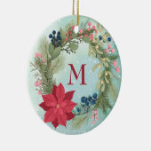 冬のフローラ素朴リースポインセチア・モノグラム セラミックオーナメント (右)