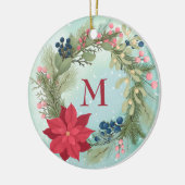 冬のフローラ素朴リースポインセチア・モノグラム セラミックオーナメント (左)