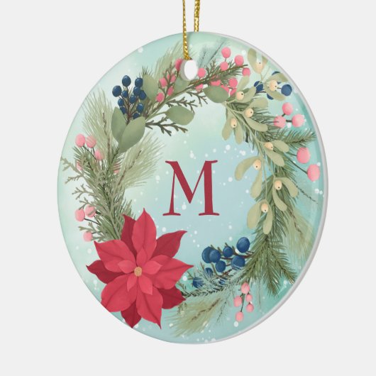 冬のフローラ素朴リースポインセチア・モノグラム セラミックオーナメント (左)