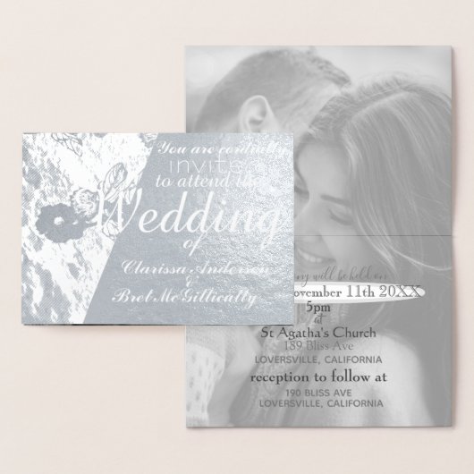 冬のフローラ結婚のホイルBlkと白い写真 箔カード (ディスプレー)