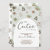 冬のフローラ緑のベビーシャワー 招待状 (正面/裏面)