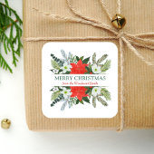 冬のフローラ緑メリークリスマスウォーター色 スクエアシール
