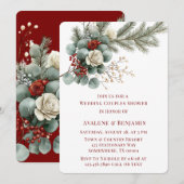 冬のフローラ赤い白結婚バラのカップルのシャワー 招待状 (正面/裏面)