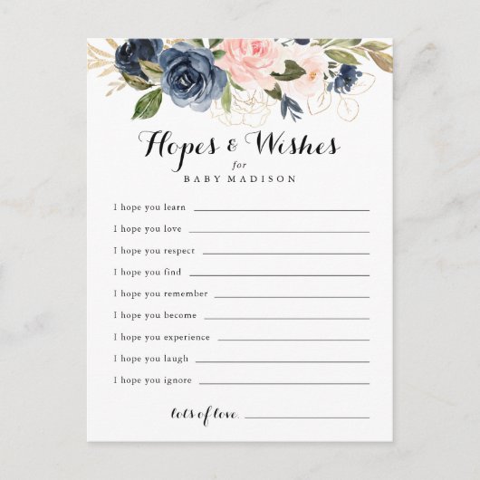 冬のフローラ赤ちゃんシャワー希望カード ポストカード (正面)