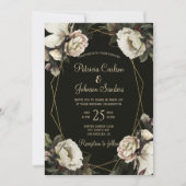 冬のフローラ金ゴールドのジオメト結婚リフレーム 招待状 (正面)