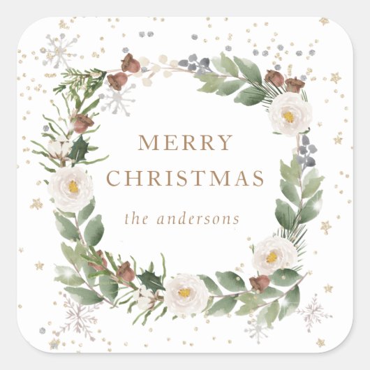 冬のフローラ金ゴールドスパークルホリディモノグラム スクエアシール (正面)