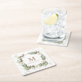 冬のフローラ金ゴールドスパークルホリディモノグラム スクエアペーパーコースター (インサイチュ)