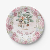 冬のフローラ鹿ガールベビーシャワー ペーパープレート (正面)