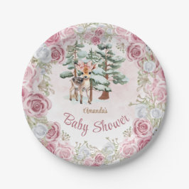 冬のフローラ鹿ガールベビーシャワー ペーパープレート