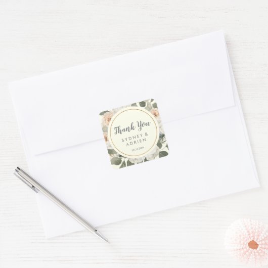 冬のフローラ |アイボリー結婚の皆様のお願い スクエアシール (封筒)