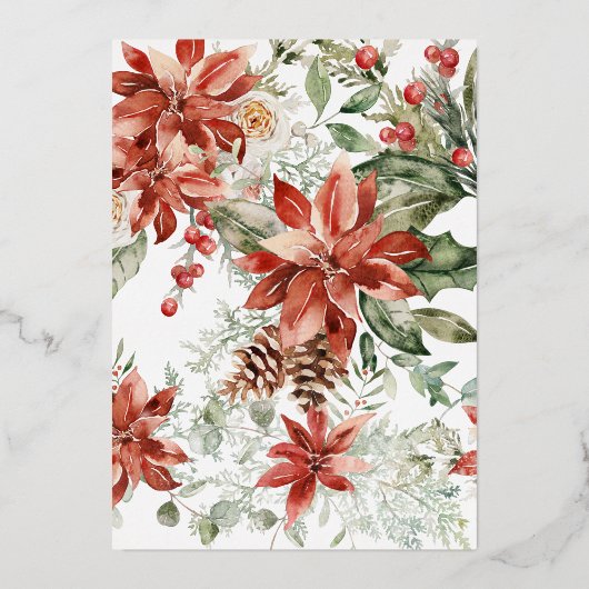 冬のフローラ |クリスマスベビーシャワー 箔招待状 (裏面)