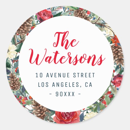 冬のフローラ·ホリデー·差出人住所 ラウンドシール (正面)