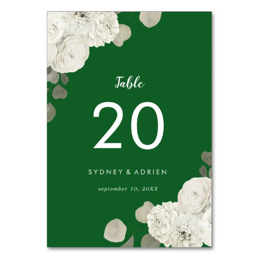 冬のフローラ |緑結婚の表の番号 テーブルナンバー (裏面)