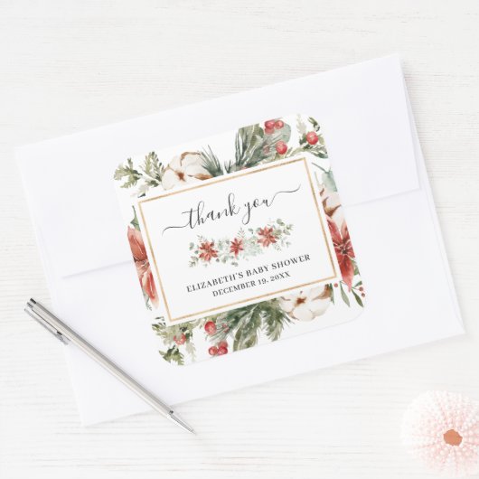 冬のフローラ |赤ちゃんシャワーのお気に入り スクエアシール (封筒)