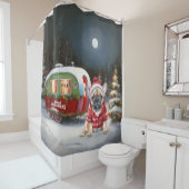 冬のブフランスのルドッグキャラバンクリスマスアドベンチャー シャワーカーテン (インサイチュ)