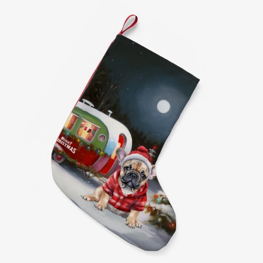 冬のブフランスのルドッグキャラバンクリスマスアドベンチャー スモールクリスマスストッキング (正面 (吊り時))