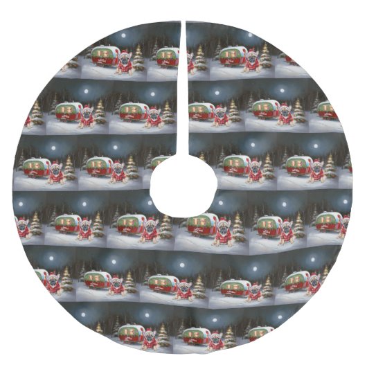 冬のブフランスのルドッグキャラバンクリスマスアドベンチャー ブラッシュドポリエステルツリースカート (正面)