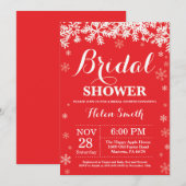 冬のブライダルシャワーの雪片の赤の招待状 招待状 (正面/裏面)