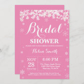 冬のブライダルシャワースノーフレークピンク招待状 招待状 (正面/裏面)