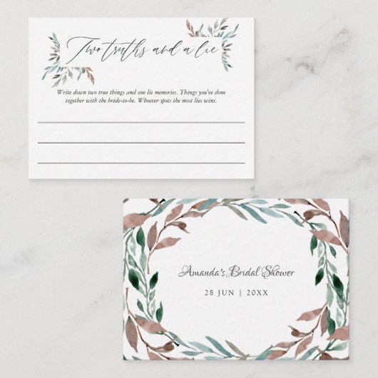 冬のブライダルシャワー二つの真実と嘘のゲーム エンクロージャーカード (正面/裏面)