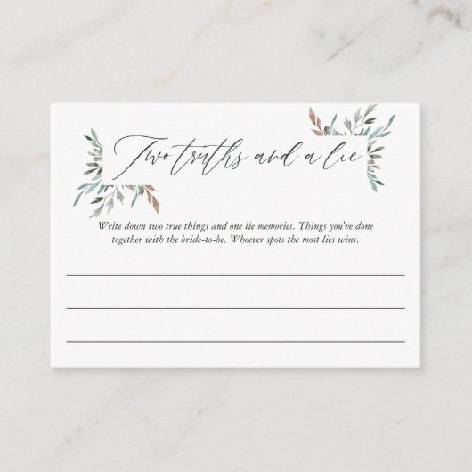 冬のブライダルシャワー二つの真実と嘘のゲーム エンクロージャーカード (正面)