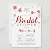 冬のブライダルシャワー招待バーガンディ雪の結晶 招待状 (正面)