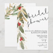 冬のブライダルシャワー招待状 ゴールドのホーリー 招待状 (正面/裏面)