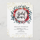 冬のブライダルシャワー招待金ゴールドグリッター 招待状 (正面/裏面)