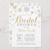 冬のブライダルシャワー招待金ゴールドスノーフレーク 招待状 (正面/裏面)