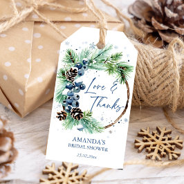 冬のブライダルシャワー水の色のパインズリースの好意 ギフトタグ